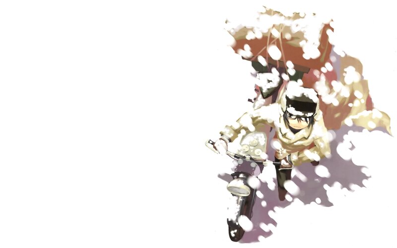 anime character on motorcycle in snow