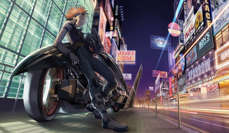 Anime Character on Motorcycle — Purple, Dramatic, Night, Digital Art