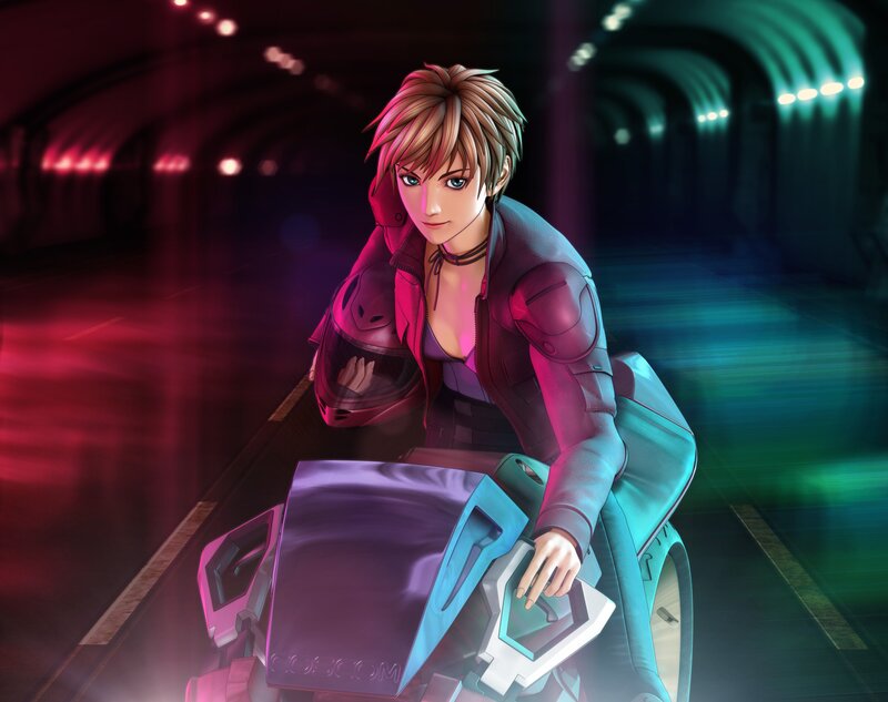 Anime Character on Motorcycle — Purple