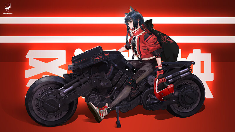 Anime Character on Motorcycle — Red, Dramatic, Digital Art