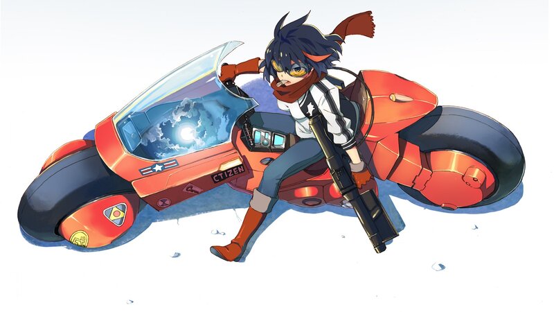 Anime Character on Motorcycle — Red, Dramatic
