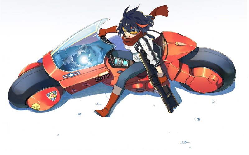Anime Character on Motorcycle — Red, Dynamic