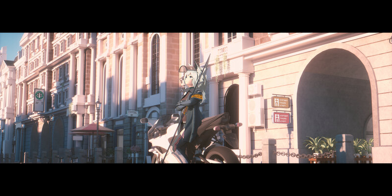 Anime Character on Motorcycle — White, Calm