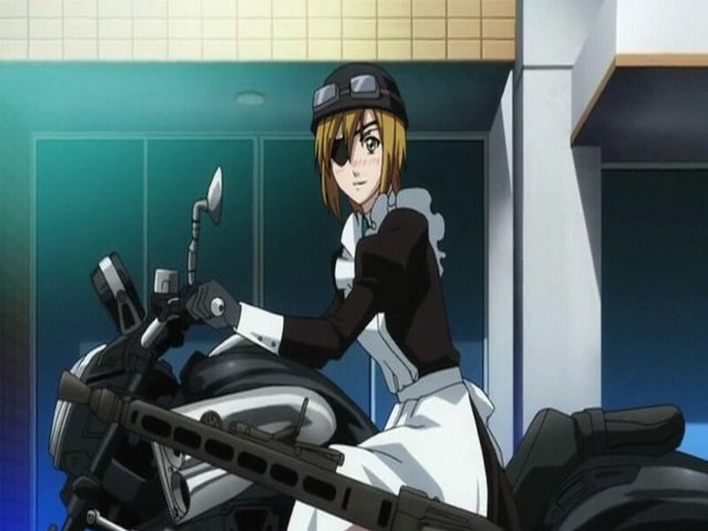 Anime Character on Motorcycle — White