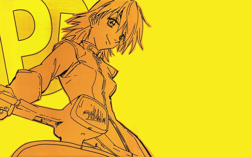 Anime Character on Motorcycle — Yellow