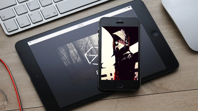 Anime Character on Phone — Black