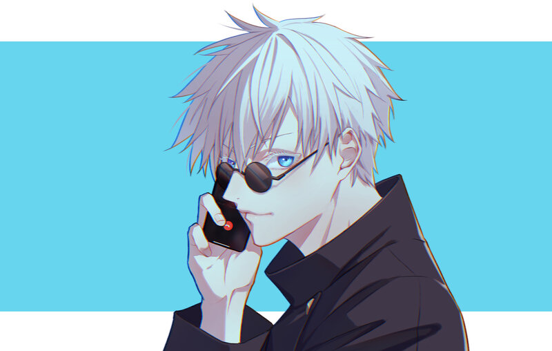 Anime Character on Phone — Blue, Calm