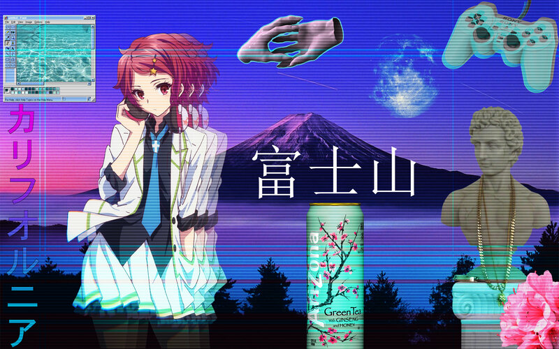 Anime Character on Phone — Blue, Dreamy, Night