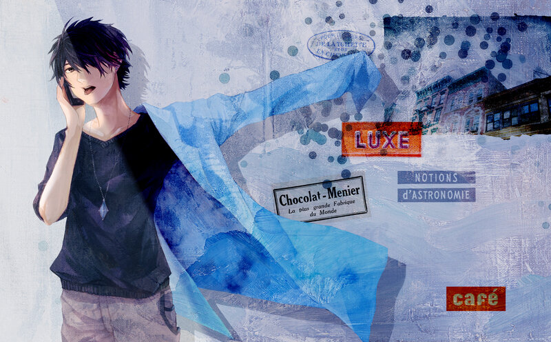 Anime Character on Phone — Blue, Dreamy
