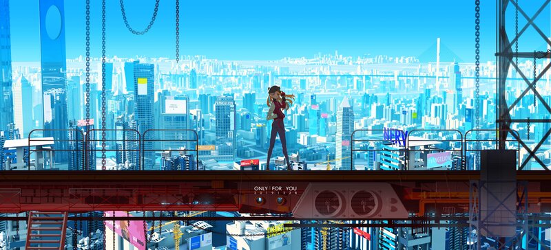 Anime Character on Platform — Blue, Serene