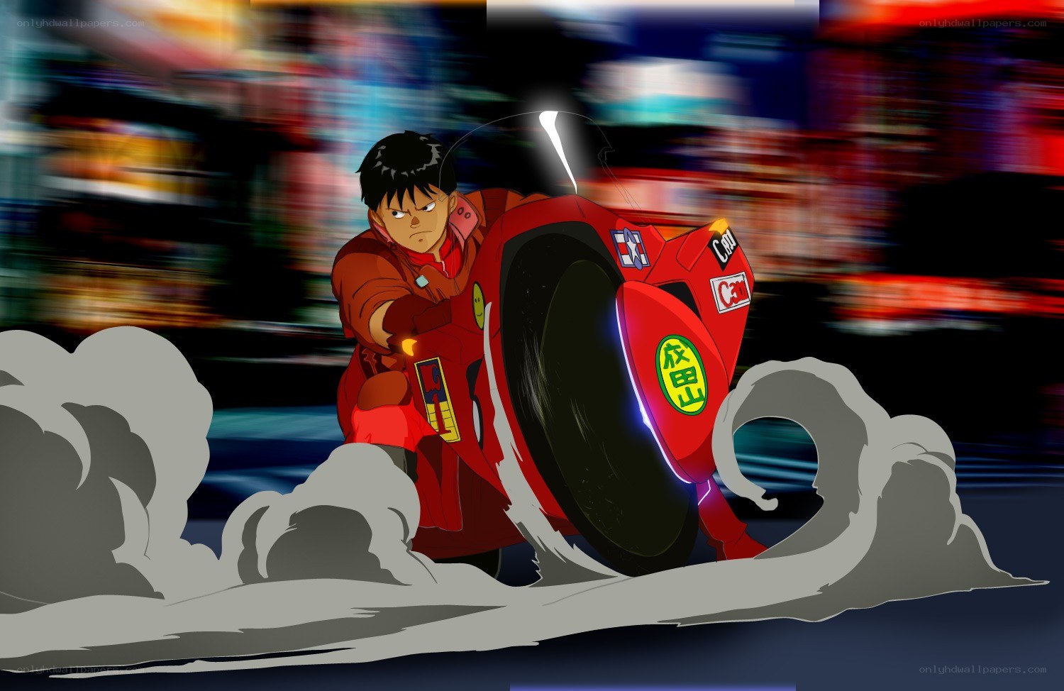 Anime character on red motorcycle