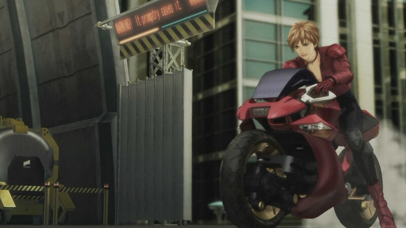 anime character on red motorcycle