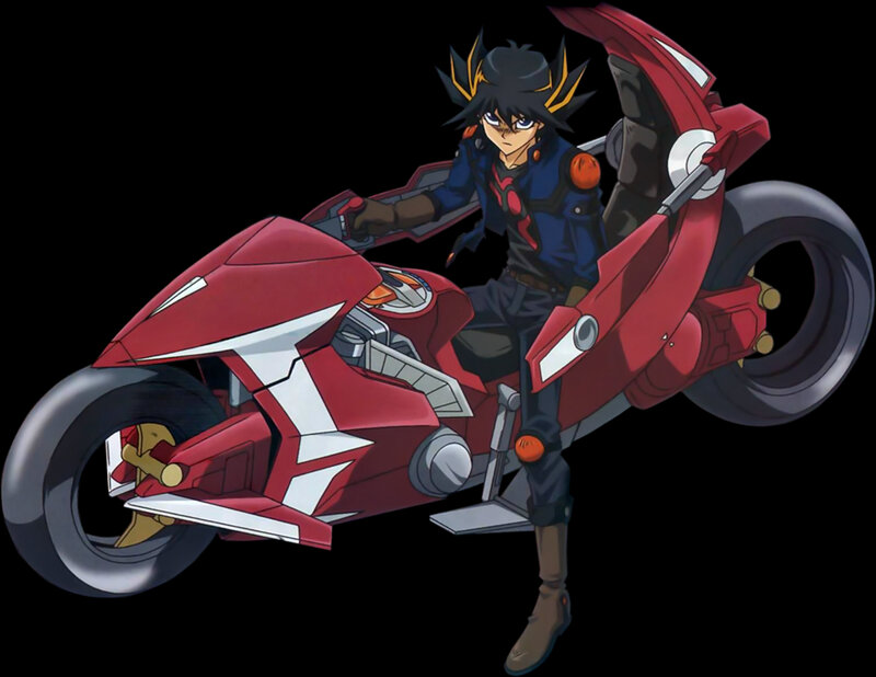Anime character on red motorcycle