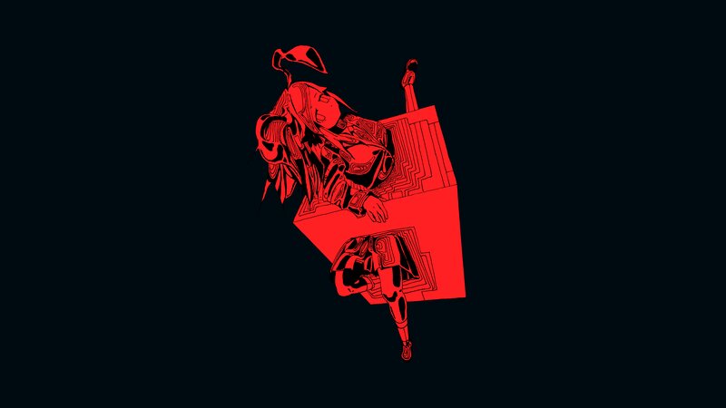 Anime Character on Red Platform — Dramatic