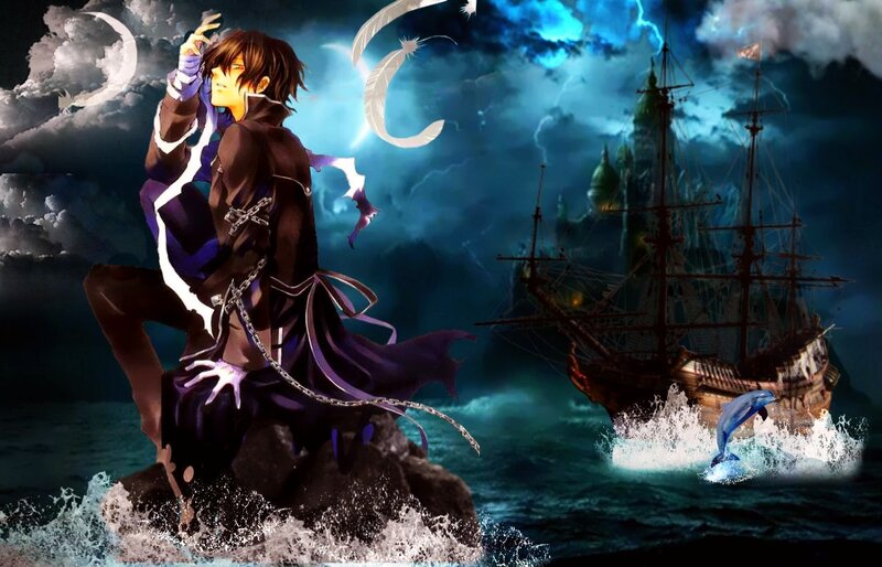 Anime Character on Rock — Blue, Dramatic