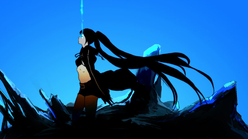 Anime Character on Rocks — Blue
