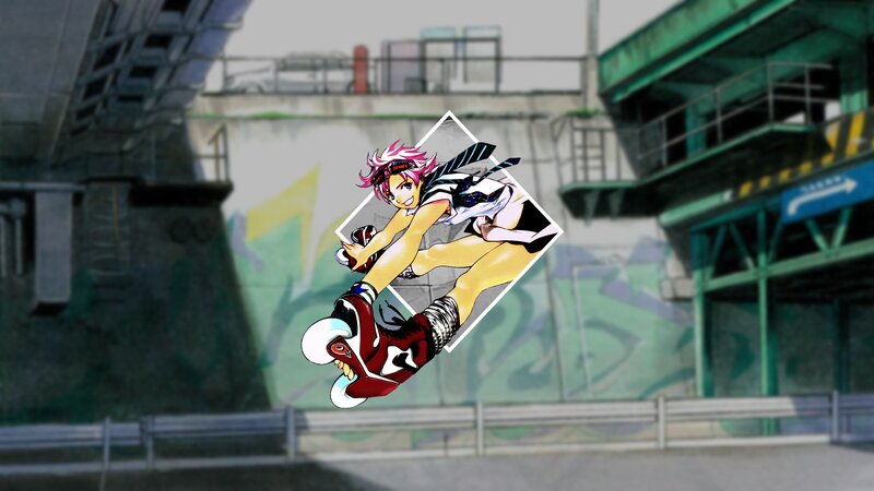 Anime Character on Roller Skates — Pink, Dynamic