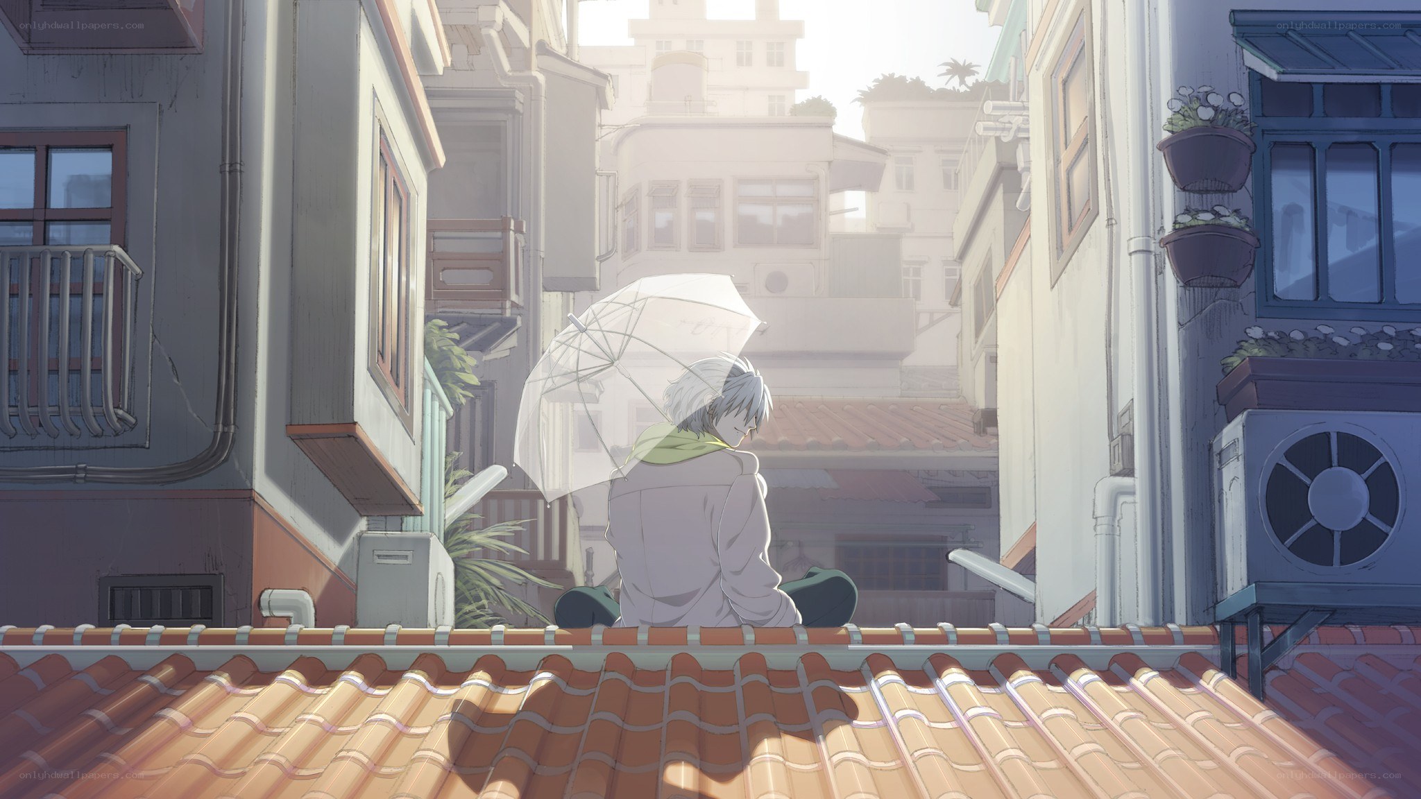 anime character on rooftop