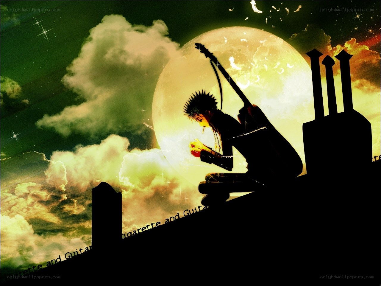 Anime character on rooftop at night