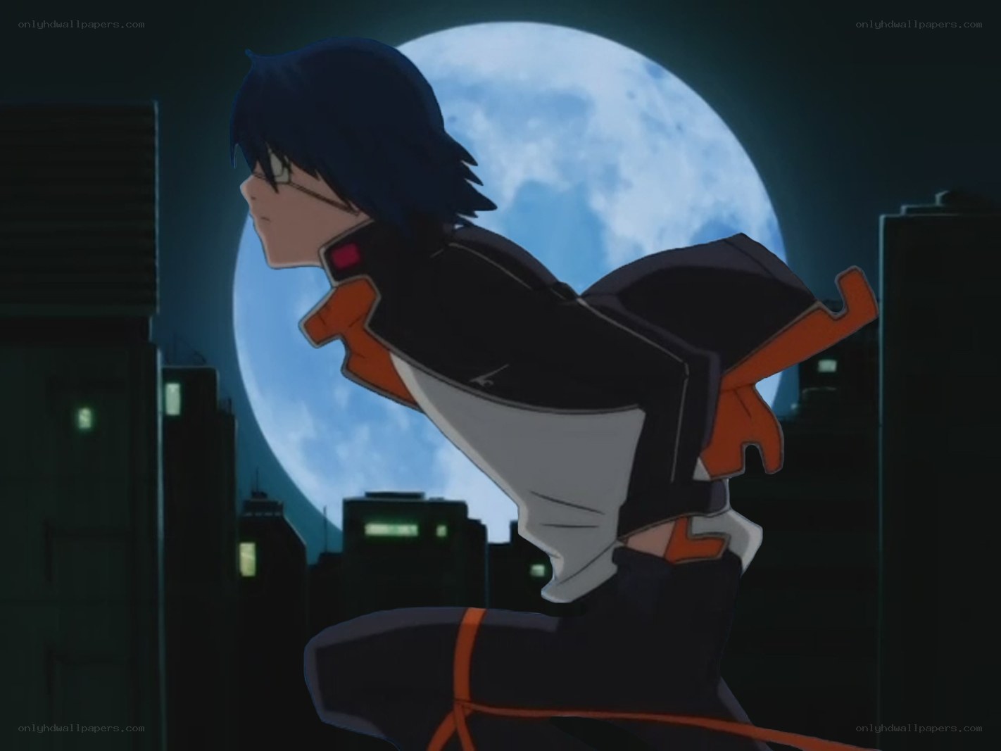 anime character on rooftop at night