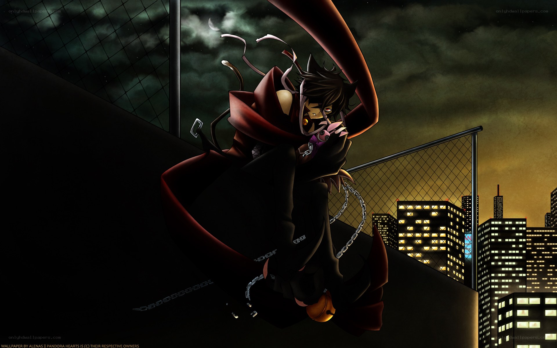 anime character on rooftop at night