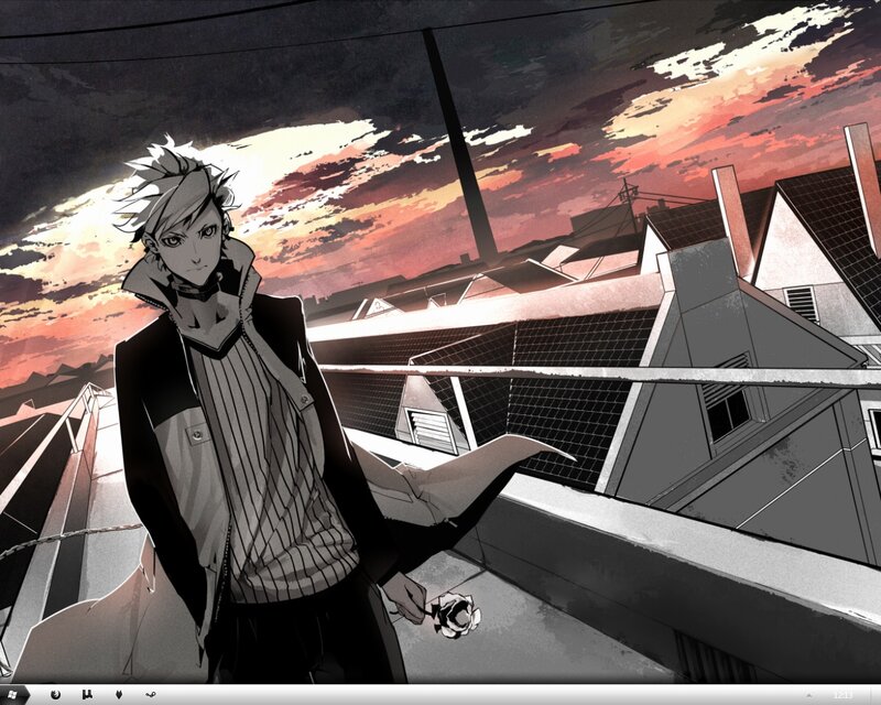 anime character on rooftop at sunset