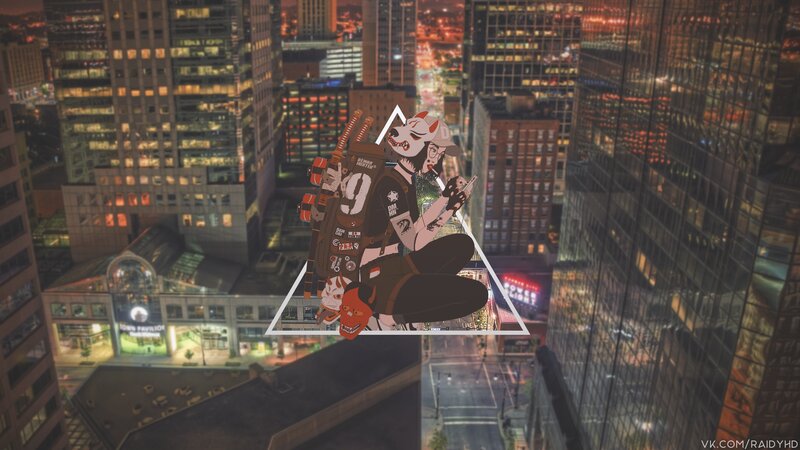 Anime Character on Rooftop — Black, Dramatic, Night, Digital Art, Cityscape