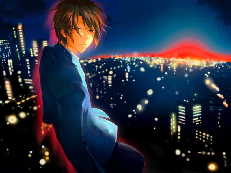 Anime Character on Rooftop — Blue