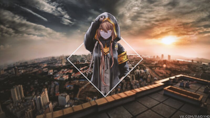 Anime Character on Rooftop — Gray, Dramatic, Sunset, Digital Art