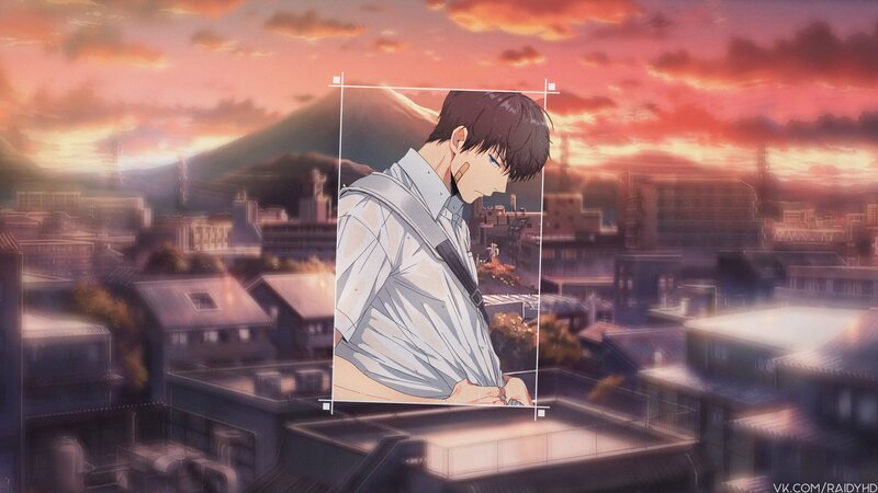 Anime Character on Rooftop — Orange, Dramatic