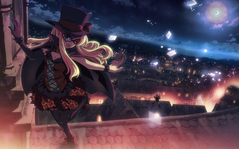 Anime Character on Rooftop — Purple, Dramatic, Night