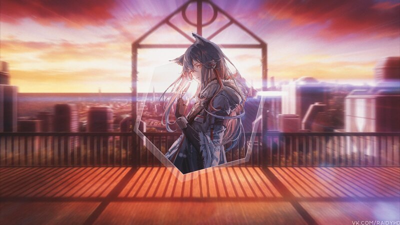 Anime Character on Rooftop — Purple, Dramatic, Sunset