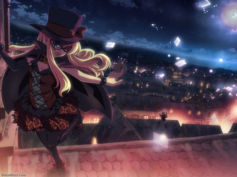 Anime Character on Rooftop — Purple, Dramatic