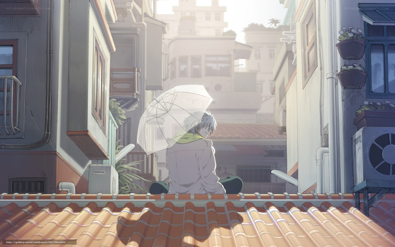Anime character on rooftop