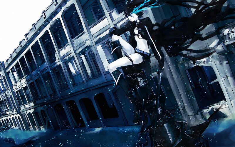 Anime Character on Ruins — Blue, Dramatic