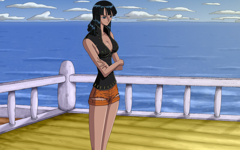 anime character on ship deck