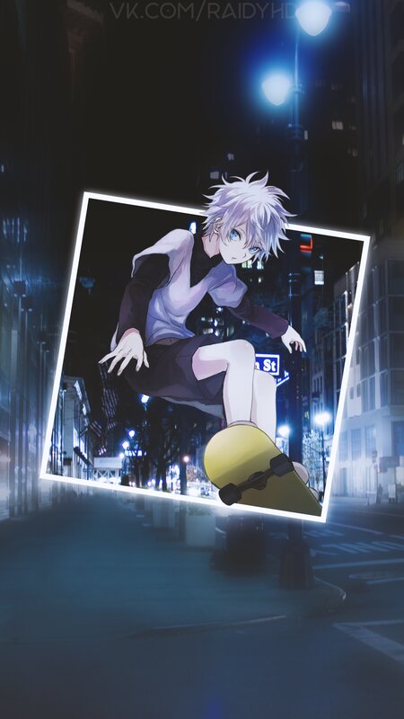 Anime Character on Skateboard — Blue, Dramatic