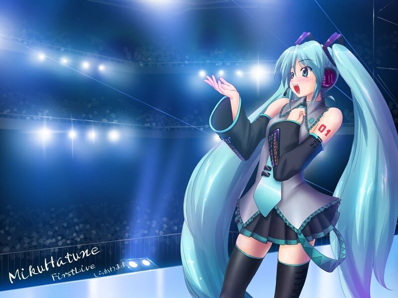 Anime Character on Stage — Blue, Dramatic, Night, Digital Art, Concert