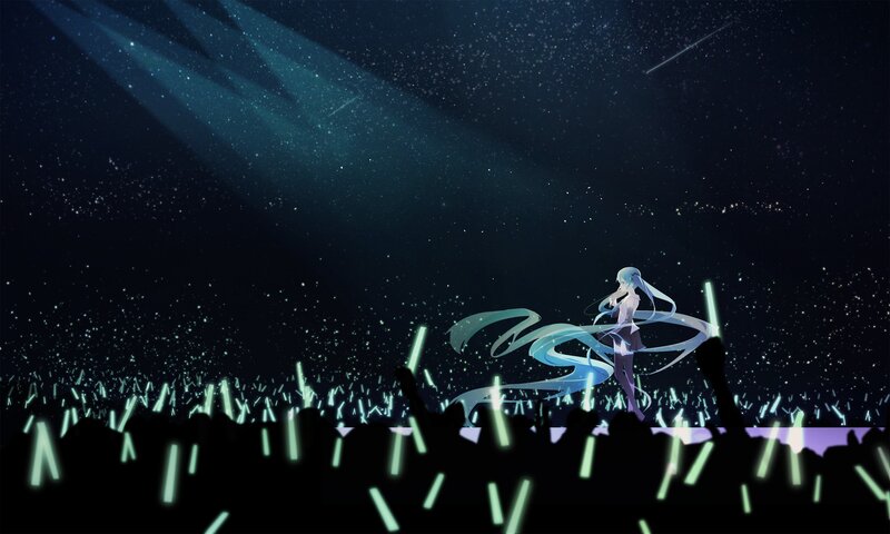 Anime Character on Stage — Blue, Dramatic, Night