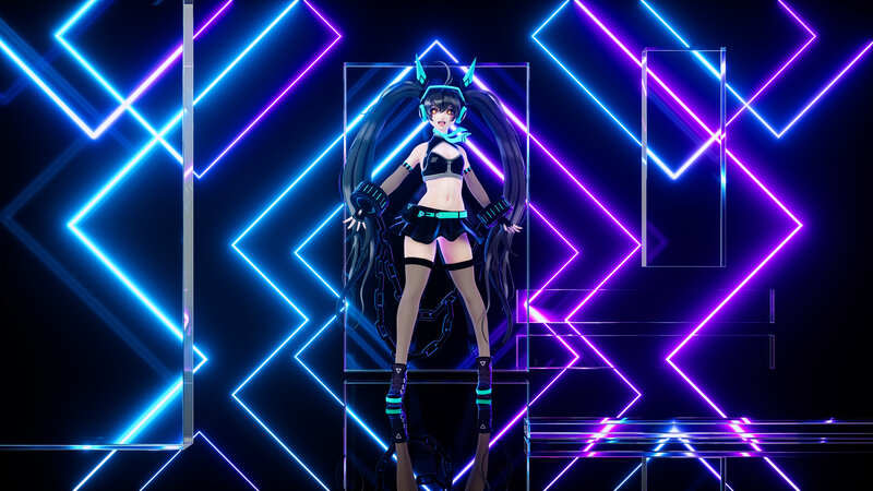 Anime Character on Stage — Blue, Futuristic