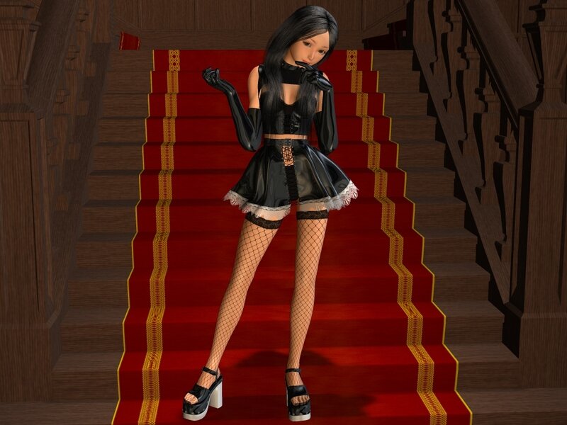 Anime Character on Stairs — Black, Dramatic