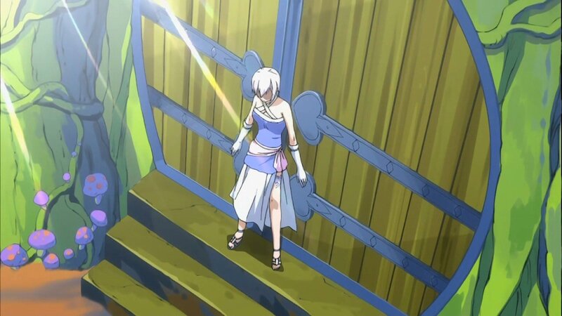 Anime Character on Stairs — Green, Serene