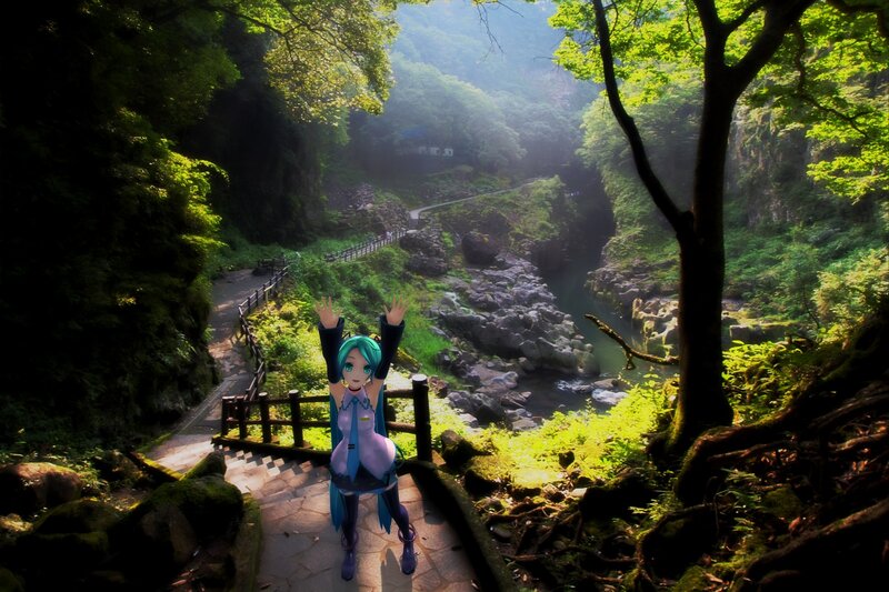 Anime Character on Stairs — Green