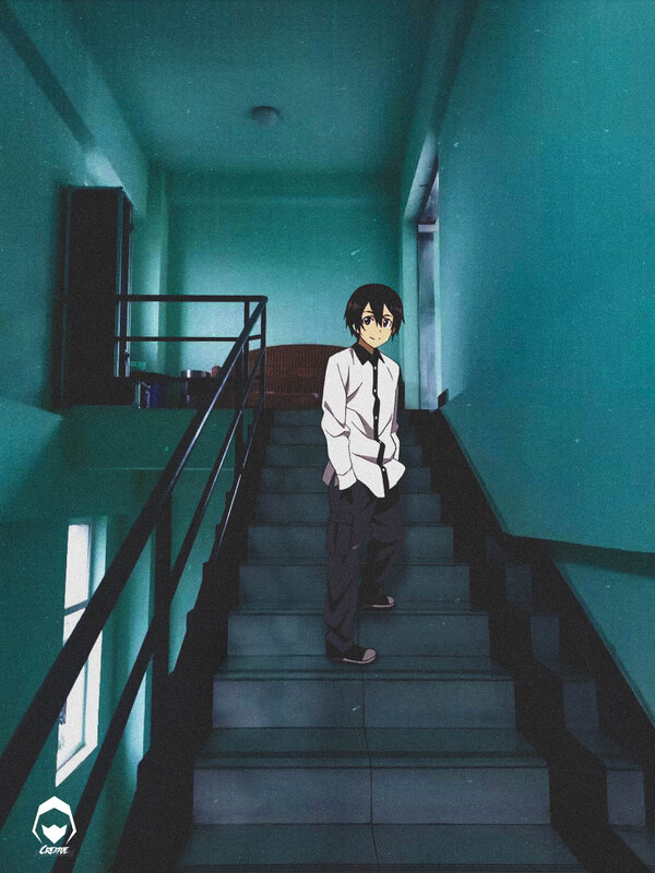 Anime Character on Stairs — Teal