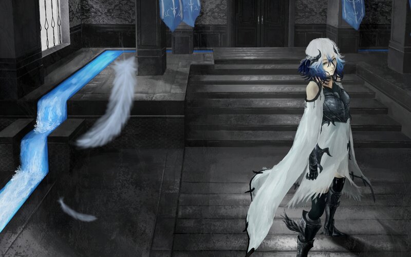 Anime Character on Stairs — White