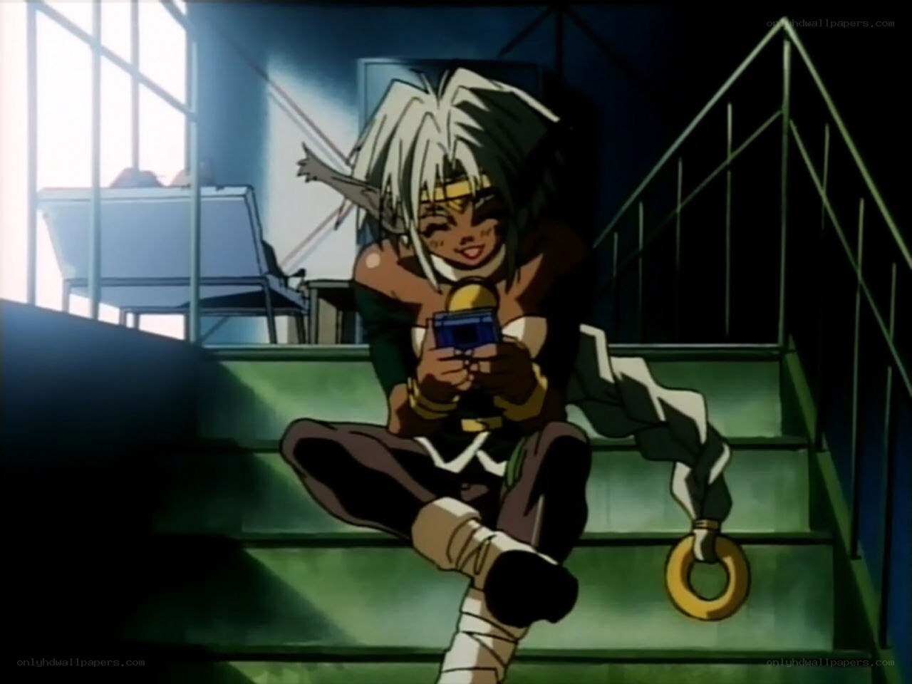 anime character on stairs