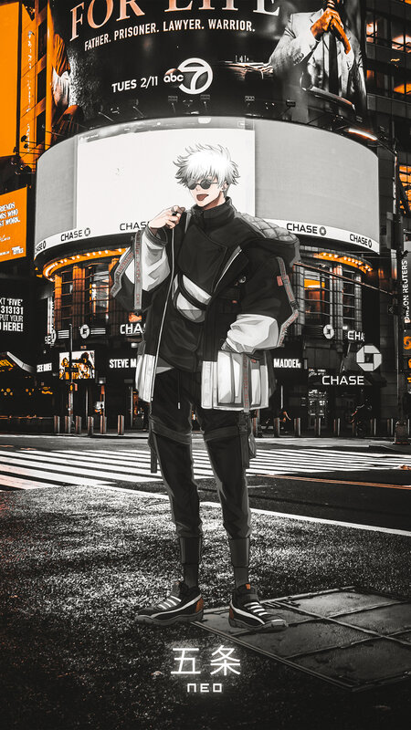 Anime Character on Street — Black, Dramatic
