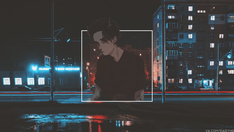 Anime Character on Street — Blue, Dark