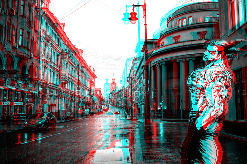 Anime Character on Street — Red