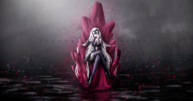 Anime Character on Throne — Black, Dramatic